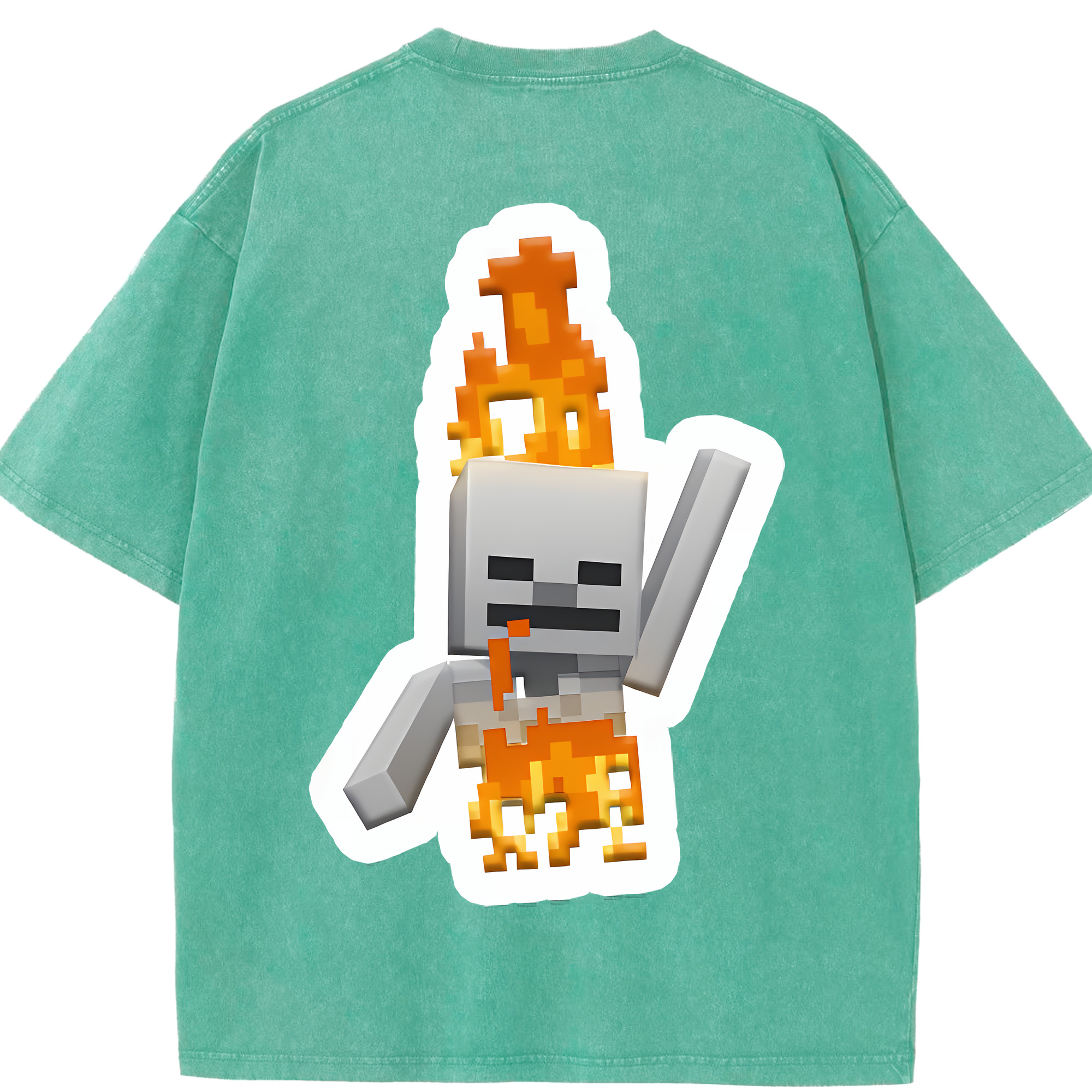 （画像用） マインクラフト ブロックの世界 Minecraft MC Block world 綿100% ヴィンテージ風 半袖Tシャツ（背面プリント）